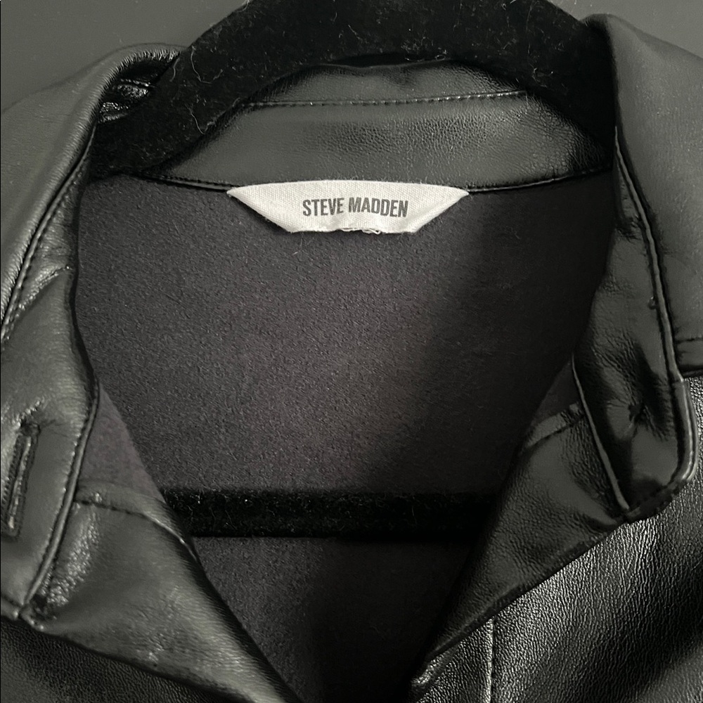 Steve Madden Black Faux Leather Shirt Jacket with Patch Pockets - Picture 3 of 5